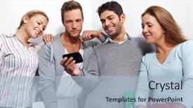  Presentation with network social media sns internet - Slide deck enhanced with students checking social network status background and a light blue colored foreground