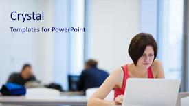  Presentation with college campus - Cool new PPT layouts with students computer - pretty young college student studying backdrop and a sky blue colored foreground