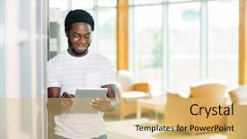  Presentation with using digital tablet - Presentation theme consisting of job handsome young hard work background and a coral colored foreground.