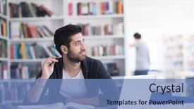  Presentation with library research - PPT layouts enhanced with students computer - student preparing exam and learning background and a teal colored foreground