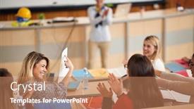  Presentation with exam - Beautiful presentation theme featuring students-congratulating-for-passed-exam backdrop and a coral colored foreground