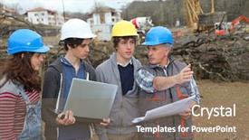  Presentation with professional training - Theme consisting of students construction - adult with group of teenagers background and a coral colored foreground
