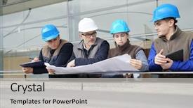  Presentation with engineering - Presentation theme enhanced with students construction - instructor with young people background and a light gray colored foreground