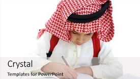  Presentation with arabic writing - Audience pleasing presentation design consisting of cultural studies - arabic school boy writing backdrop and a lemonade colored foreground