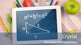  Presentation with math students - Beautiful presentation theme featuring students desk showing math equation backdrop and a ocean colored foreground