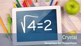  Presentation with math students - Beautiful presentation design featuring students desk showing math equations backdrop and a ocean colored foreground