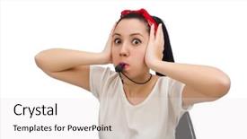  Presentation with train the trainer - Audience pleasing slide set consisting of students discipline - attractive female fitness trainer isolated backdrop and a white colored foreground