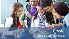  Presentation with classroom - PPT layouts enhanced with students discussing in classroom background and a ocean colored foreground