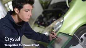  Presentation with car industry - Colorful slide set enhanced with students doing car diagnostic backdrop and a wine colored foreground