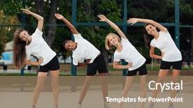  Presentation with exercise - Presentation with students doing physical exercises background and a coral colored foreground