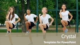  Presentation with physical exercises - Slides with students doing physical exercises background and a coral colored foreground