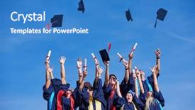  Presentation with tossing - Audience pleasing PPT layouts consisting of students graduates tossing up hats backdrop and a teal colored foreground