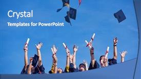  Presentation with high school students - Slide set enhanced with students graduates tossing up hats background and a teal colored foreground
