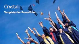  Presentation with tossing - Amazing slide deck having students graduates tossing up hats backdrop and a teal colored foreground