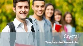  Presentation with students - Presentation consisting of students group at the park background and a light blue colored foreground