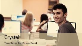  Presentation with technology students - Cool new presentation design with group in computer lab school backdrop and a lemonade colored foreground