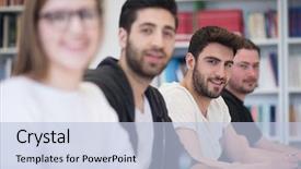  Presentation with study - Audience pleasing PPT theme consisting of students group study together in school classroom and working together homework project backdrop and a light blue colored foreground