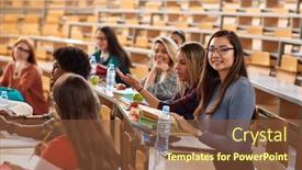  Presentation with amphitheater - Colorful slide set enhanced with students-group-together-in-amphitheater backdrop and a tawny brown colored foreground