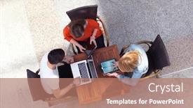  Presentation with teamwork school - Slide set featuring students group working on school project together at modern university top view teamwork business concept background and a coral colored foreground