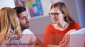  Presentation with working together - Audience pleasing slide deck consisting of students group working on school backdrop and a red colored foreground