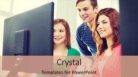  Presentation with school technology - Presentation having students having discussion in computer background and a  colored foreground