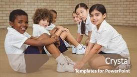  Presentation with elementary school - Amazing PPT layouts having students helping other students exercise backdrop and a coral colored foreground