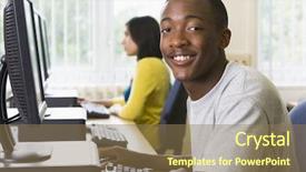  Presentation with of a computer lab - Cool new presentation with college students in a computer backdrop and a coral colored foreground