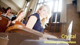  Presentation with lecture hall - Presentation design with students in a lecture hall background and a tawny brown colored foreground
