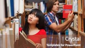 Presentation with library - Slides consisting of students in a library choosing background and a tawny brown colored foreground
