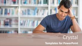  Presentation with library - Slide deck consisting of students-in-a-library-handsome background and a coral colored foreground