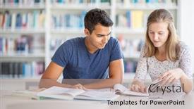  Presentation with exam - Amazing slide deck having students-in-a-library-studying backdrop and a coral colored foreground