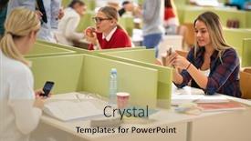  Presentation with college students - Amazing slide deck having students-in-a-relaxed-atmosphere backdrop and a coral colored foreground