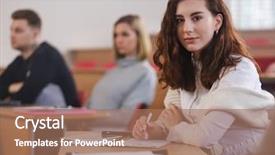  Presentation with taking notes - Amazing presentation theme having students in an auditorium backdrop and a coral colored foreground