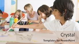  Presentation with class - Theme enhanced with students in art class background and a soft green colored foreground