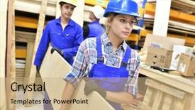  Presentation with apprenticeship - Theme enhanced with students in carpentry apprenticeship carrying wood background and a coral colored foreground