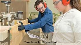  Presentation with job training - PPT theme consisting of students-in-carpentry-doing background and a coral colored foreground