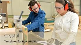  Presentation with job training - Beautiful presentation theme featuring students-in-carpentry-doing backdrop and a coral colored foreground