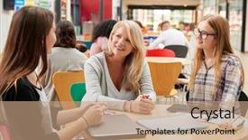  Presentation with college campus - Amazing slide deck having students in communal area backdrop and a coral colored foreground