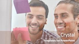  Presentation with creative writing - Presentation theme having students in creative business workshop background and a coral colored foreground