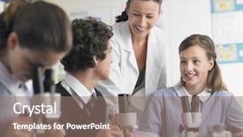  Presentation with group discussion - Presentation theme having students in discussion with teacher background and a  colored foreground