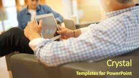  Presentation with students on tablets - Audience pleasing PPT theme consisting of students in lounge room connected backdrop and a  colored foreground