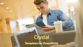  Presentation with students on tablets - Cool new presentation theme with students in lounge room connected backdrop and a  colored foreground