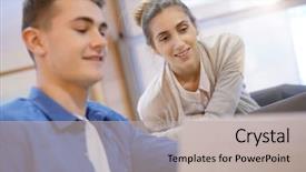  Presentation with public works students - Colorful PPT theme enhanced with students in lounge room working backdrop and a light gray colored foreground