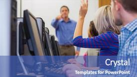  Presentation with college students - Presentation theme consisting of students in the computer room background and a ocean colored foreground