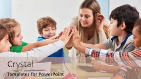  Presentation with give - PPT layouts consisting of students-in-the-tuition-class background and a coral colored foreground