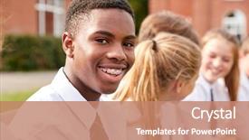  Presentation with at risk high school students - Colorful presentation enhanced with students in uniform outside school backdrop and a coral colored foreground