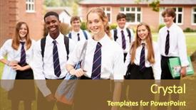  Presentation with teenage - Audience pleasing slide deck consisting of students in uniform outside school backdrop and a tawny brown colored foreground