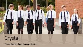  Presentation with teenage - Slide deck having students in uniform outside school background and a coral colored foreground