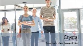  Presentation with walk - Audience pleasing PPT theme consisting of students in university entrance walk backdrop and a seafoam green colored foreground