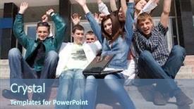  Presentation with students - Beautiful slides featuring students inside an academic building backdrop and a ocean colored foreground